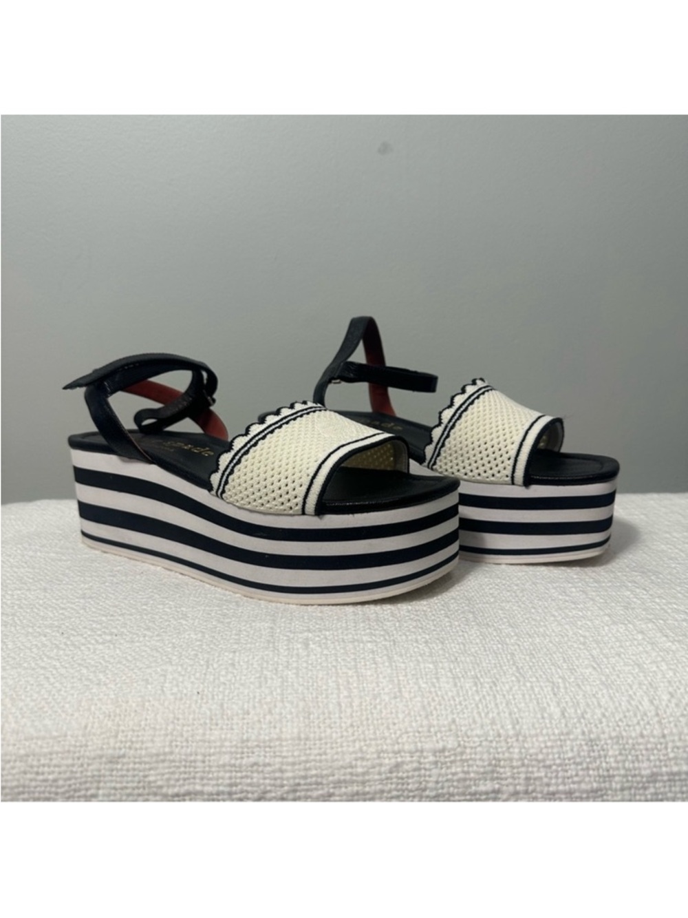 Kate Spade Platform Sandals Black White Striped Size 10 Like New
